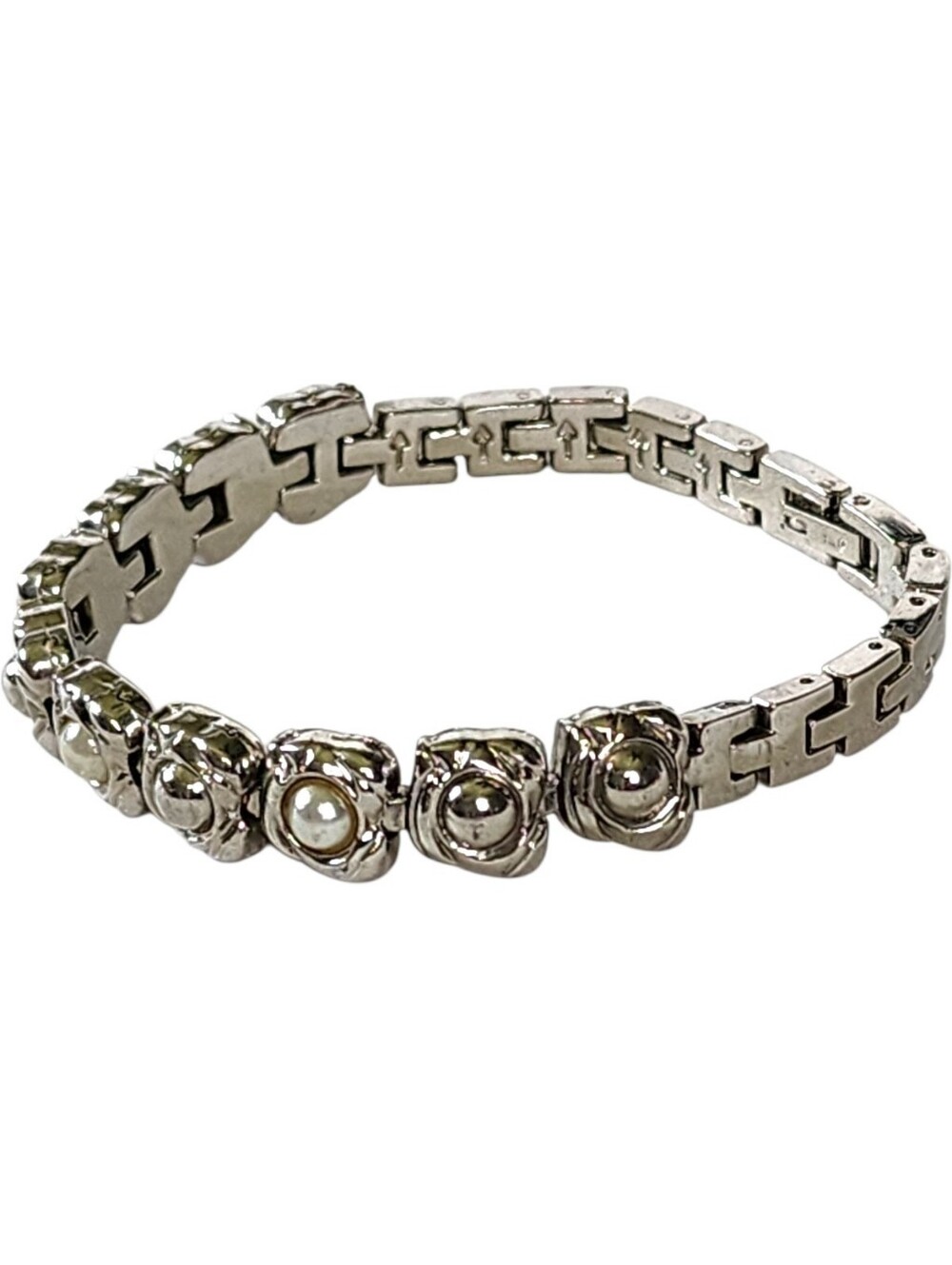 silver-tone textured square link Modernist Tennis Bracelet